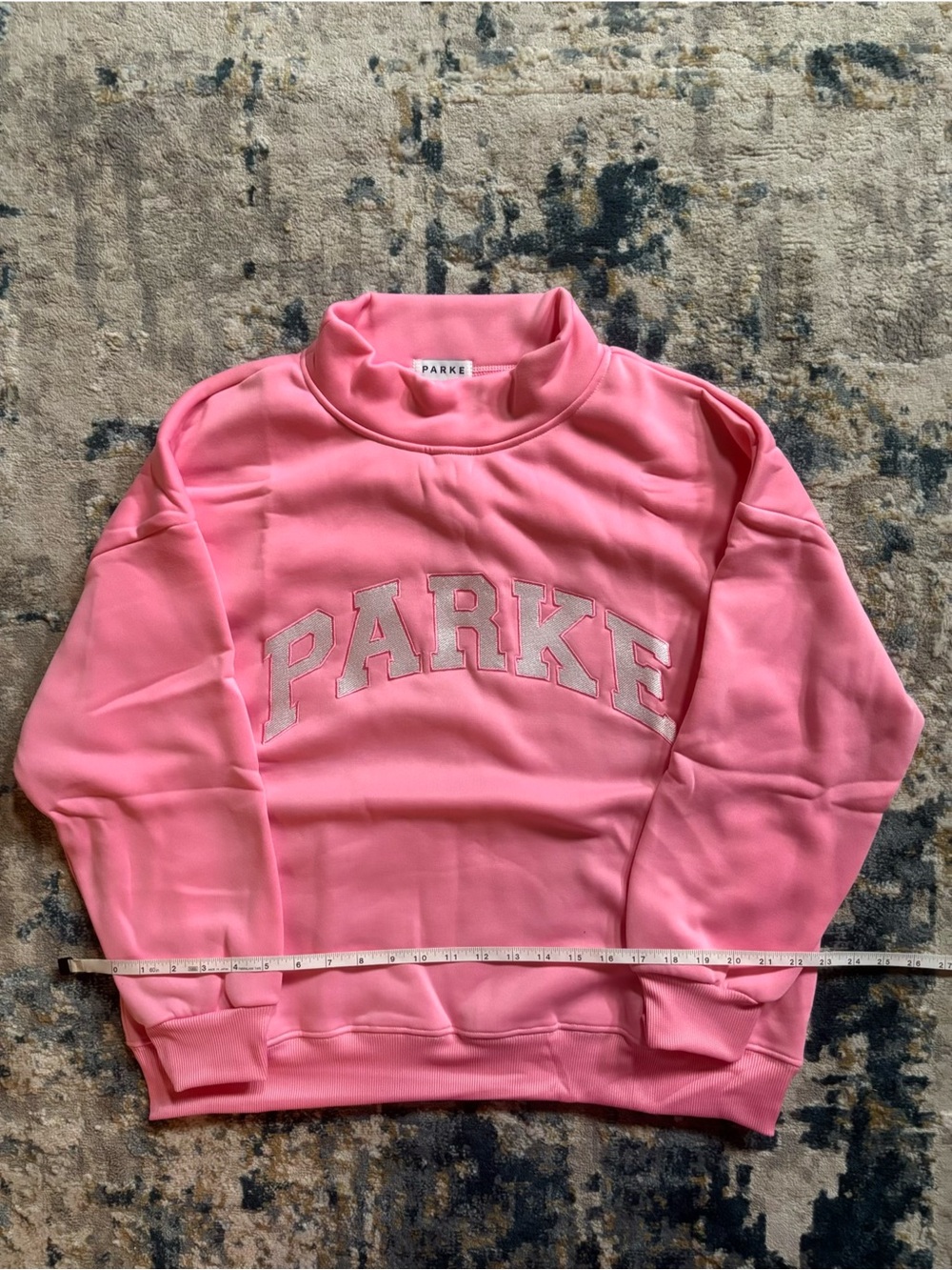 PARKE Pink Mock Neck Sweatshirt with Varsity Lettering - Picture 2 of 7